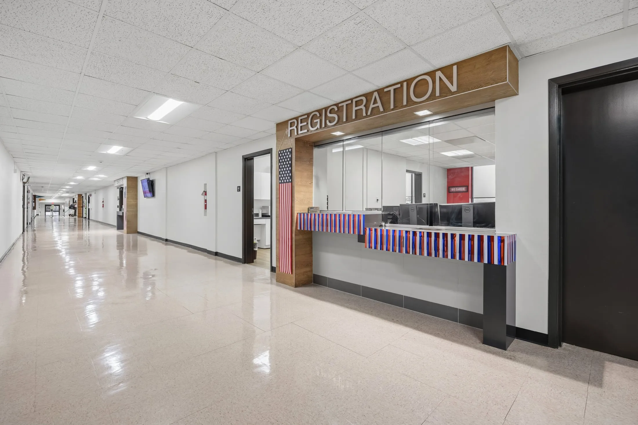 Service counter and records area inside the Lamar University Wimberly Registrar Office